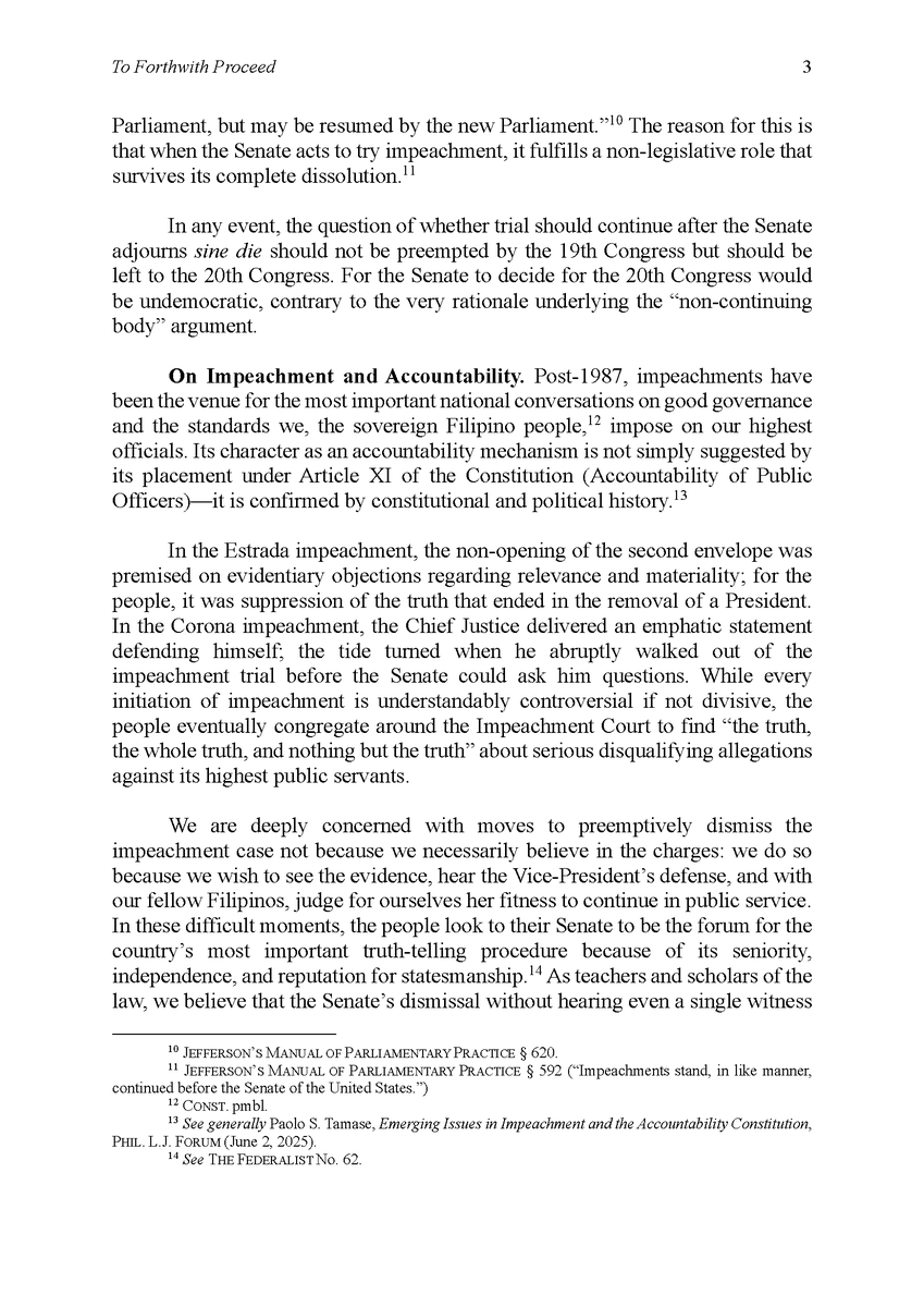 UPCollegeofLaw's tweet photo. Individual members of the UP College of Law Faculty issued "To Proceed Forthwith," an open letter to the Senate urging it to commence with the trial of Vice-President Sara Duterte.

Link: https://t.co/Dn5aObfnEN. https://t.co/eWT6ioc3wt