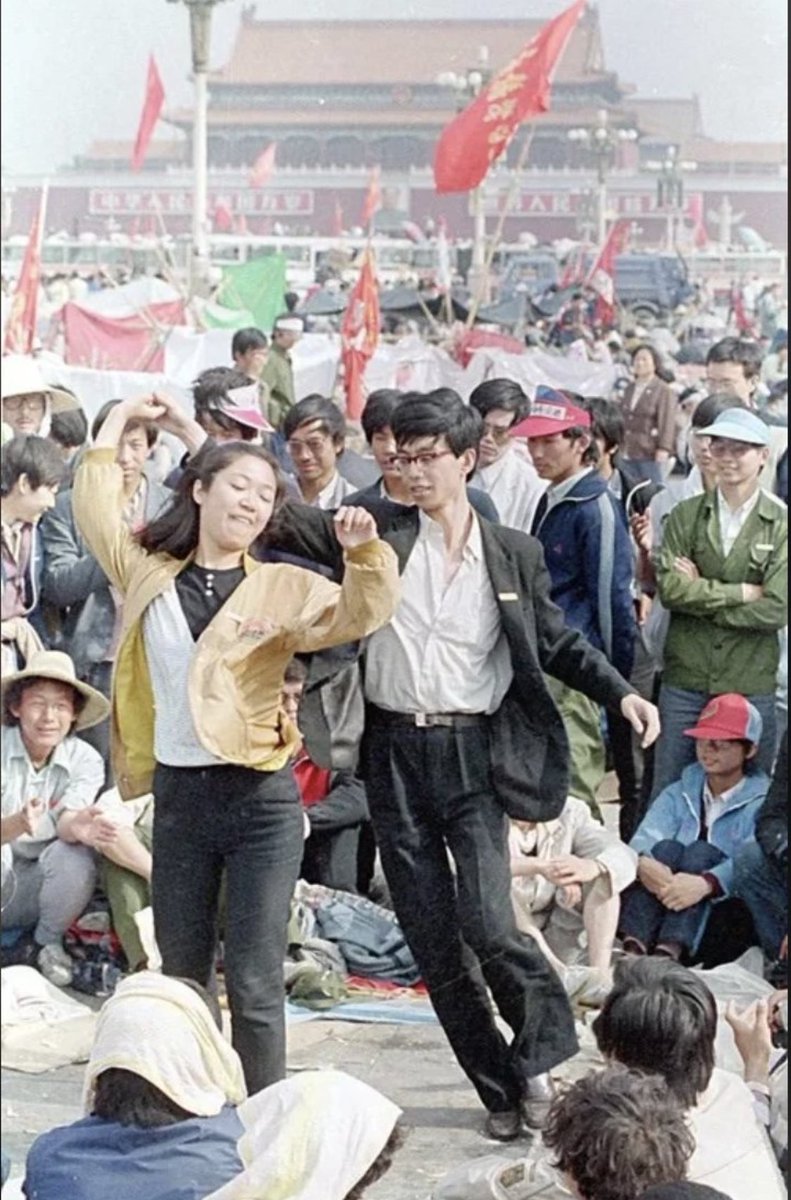 My favorite photo from Tiananmen Square before the shooting started, 36 years ago today. As Emma Goldman is often paraphrased, "If I can't dance, I don't want to be part of your revolution."