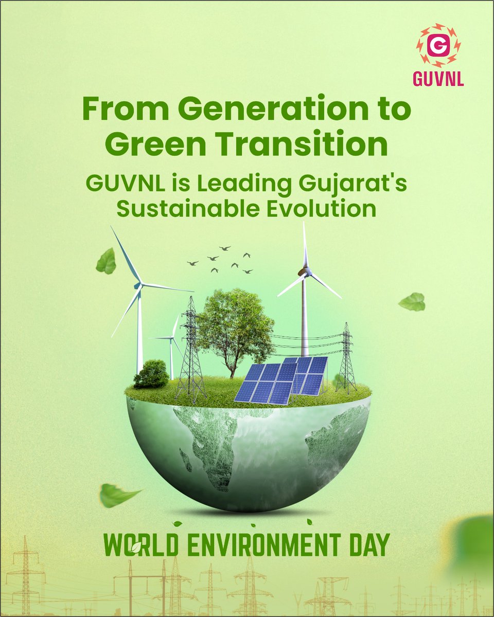 This #WorldEnvironmentDay, GUVNL reaffirms its commitment to a sustainable future by powering Gujarat with clean energy. From solar to wind, every watt we generate is a step closer to a greener, brighter tomorrow. Let’s work together for a planet we can all thrive on.

#GUVNL