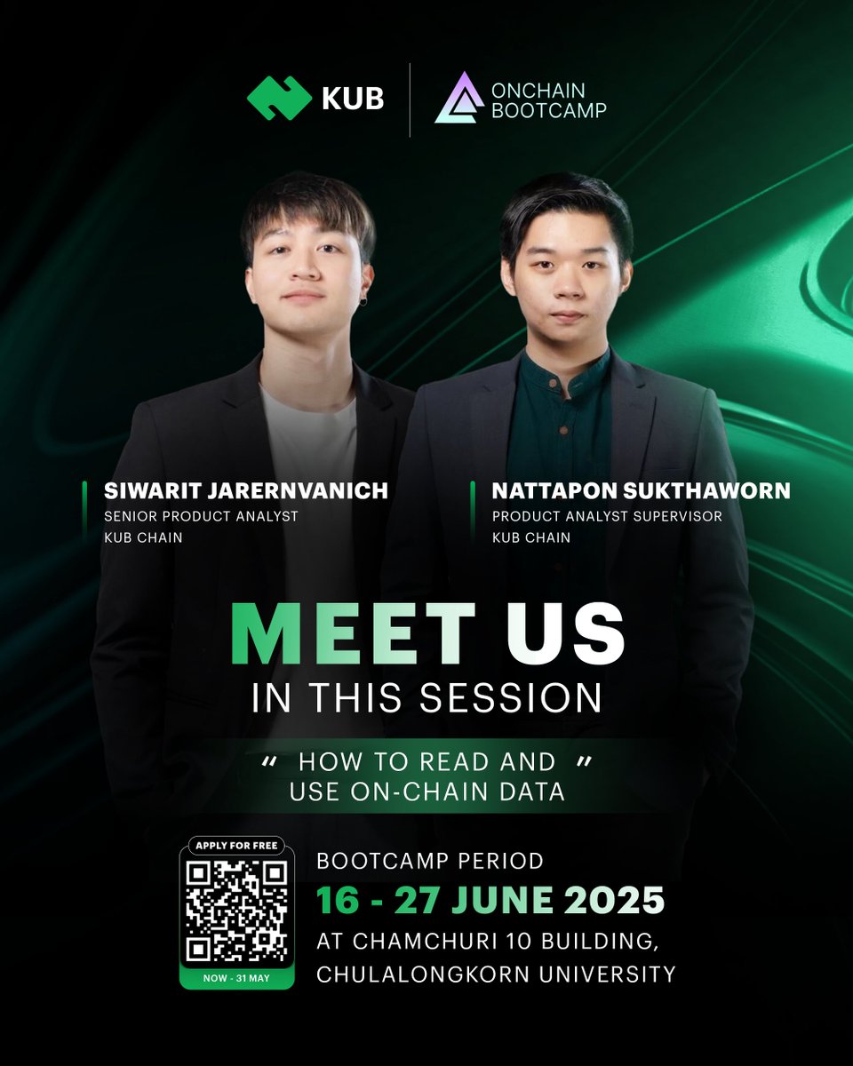GM KUB 💚
.
Get ready for an insightful learning experience! We are delighted to announce our first KUB Roadshow, which will feature a pivotal session conducted by a core member of the KUB Product Team, titled: "OnChain Fundamentals: How to Read and Use on-chain data."
.
Meet