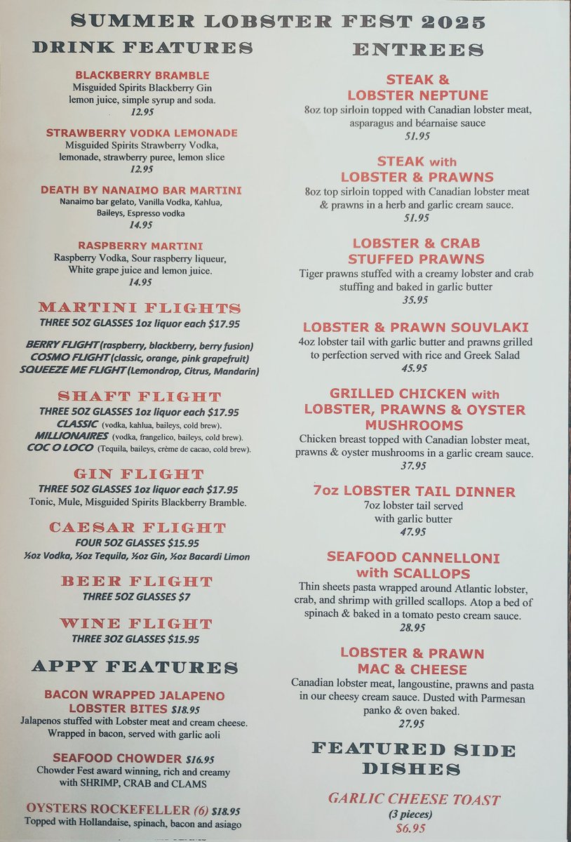 I don't post on here much #Nanaimo, but I thought you would like to know about our Summer lobster fest features are starting tomorrow. #Lobster #steakhousevibes