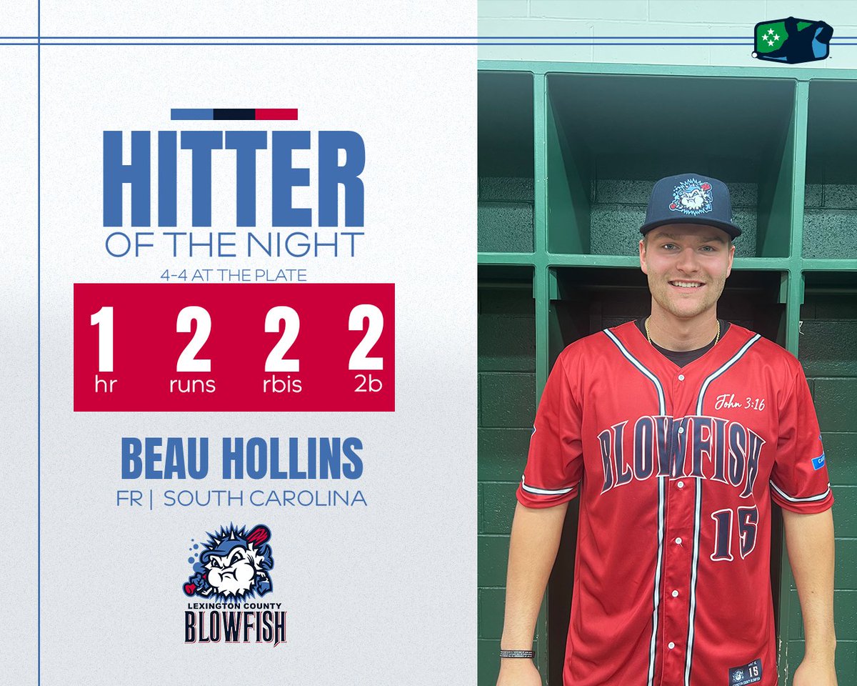 The <a href="/GoBlowfish/">Blowfish Baseball</a> take both LOTN spots with a 11-0 win

Well done to <a href="/CadeBouknight/">Cade Bouknight</a> from <a href="/PacerAthletics/">USC Aiken Athletics</a> and Beau Hollins from @GamecockBasebll