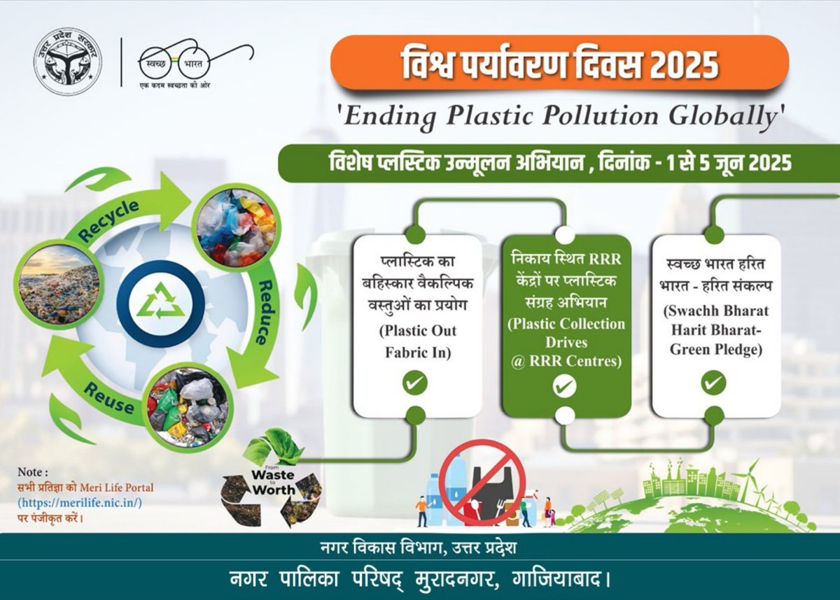 आइऐ सब मिलकर विश्व पर्यावरण दिवस के अवसर पर प्रण लें कि सिंगल यूज  प्लास्टिक का प्रयोग नही करेगें। #SwachhSurvekshan2024Muradnagar
#NayaUPSwachhUp <a href="/SwachSurvekshan/">Swachh Survekshan</a>
<a href="/SwachhBharatGov/">Swachh Bharat Urban</a>
<a href="/MoHUA_India/">Ministry of Housing and Urban Affairs</a>
<a href="/SBM_UP/">Swachh Bharat Mission, Uttar Pradesh (Urban)</a>
<a href="/SBMUrbanUP/">Swachh Uttar Pradesh (Urban, SBM)</a>
<a href="/aksharmaBharat/">A K Sharma</a>
<a href="/NagarVikas_UP/">Urban Development Department, Uttar Pradesh</a>
<a href="/dm_ghaziabad/">DM Ghaziabad</a>