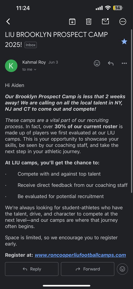 aidengamarra's tweet image. Thank you @CoachRCooper for the camp invite to LIU. Blessed for the opportunity to compete. #year2 #classof2028