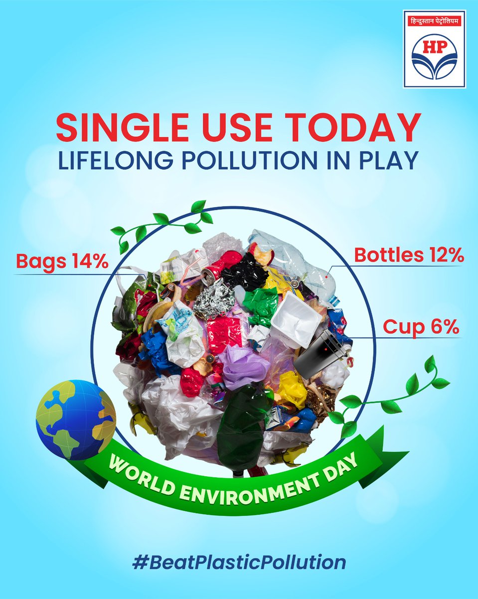 hpcl_retail's tweet image. The most harmful things are often used once. 
This #WorldEnvironmentDay, let’s choose wisely and say goodbye to single-use plastics.

At @HPCL, we fuel change- join us to #StopSingleUsePlastic

#HPCL #HPRetail #MeraHPPump #BeatPlasticPollution