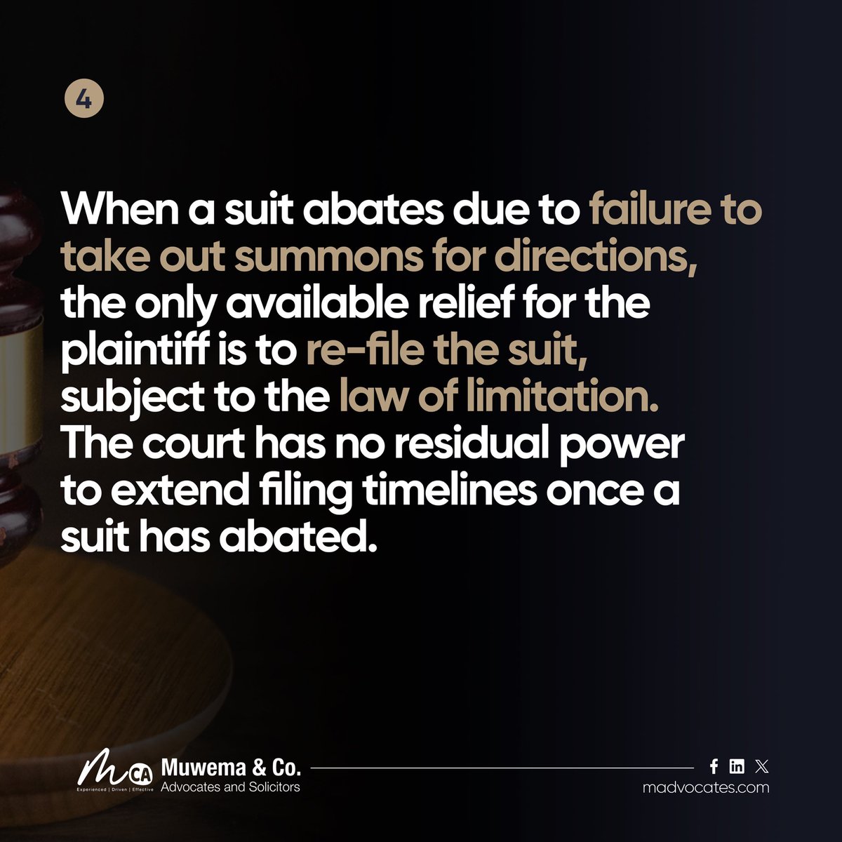 MuwemaLaw's tweet image. High Court reaffirms the crucial role of summons for directions: guiding parties for efficient trial prep and quicker case resolution, cutting delays.
Learn More: bit.ly/3SqTlzD