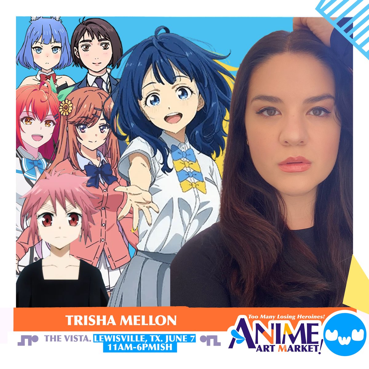 AnimeYankii @ The Vista Lewisville (@animeyankii) on Twitter photo 🌞 Kick off the summer with special guest <a href="/TrishaMellon/">Trisha Mellon</a> from Makeine: Too Many Losing Heroines! Meet her and 12 other VAs from Crunchyroll’s 2025 Best Slice of Life series this Saturday June 7th at The Vista. We’ll also have over 30 creators in our summer art market too! 🌞 Kick off the summer with special guest <a href="/TrishaMellon/">Trisha Mellon</a> from Makeine: Too Many Losing Heroines! Meet her and 12 other VAs from Crunchyroll’s 2025 Best Slice of Life series this Saturday June 7th at The Vista. We’ll also have over 30 creators in our summer art market too!