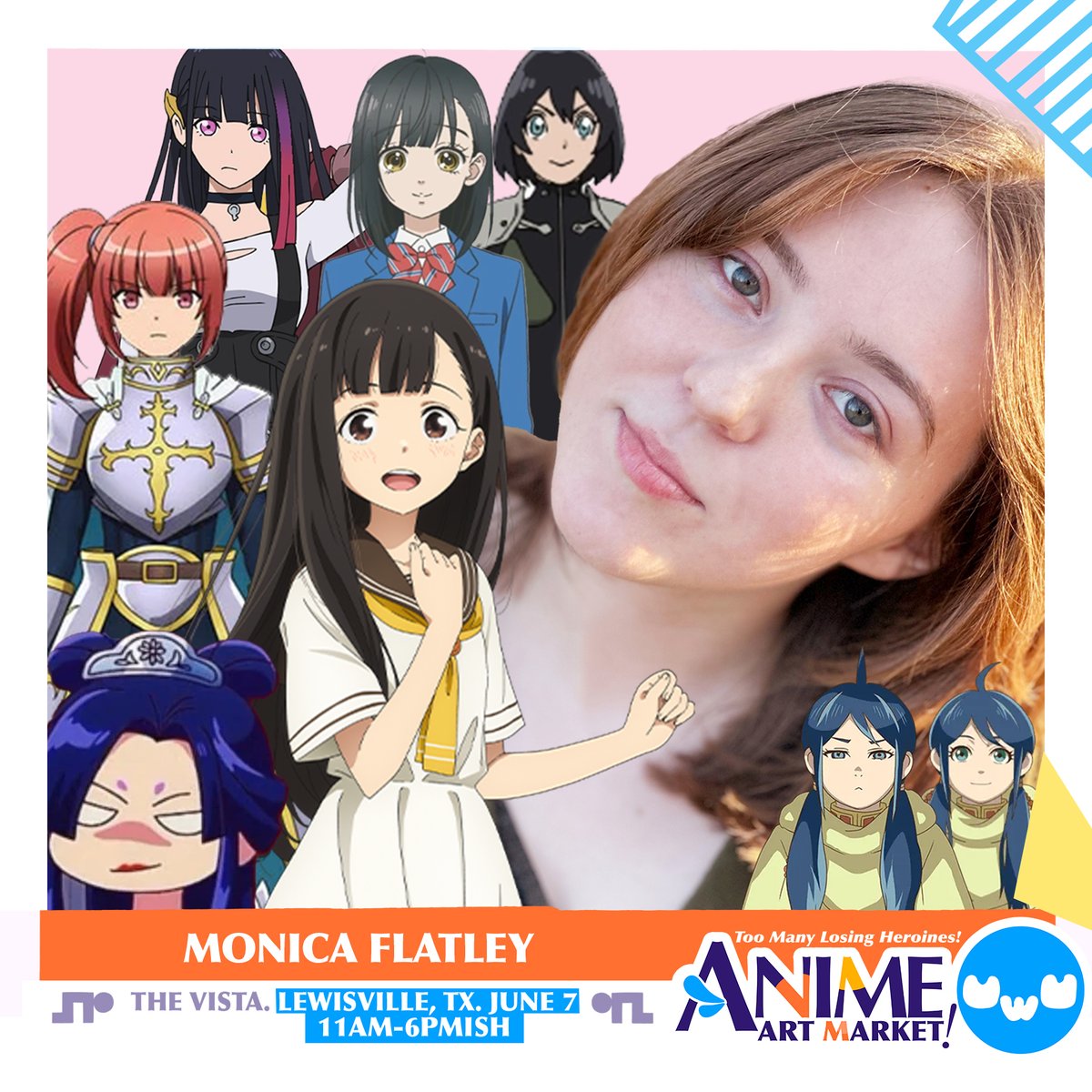 AnimeYankii @ The Vista Lewisville (@animeyankii) on Twitter photo 🌞 Kick off the summer with special guest <a href="/MonicaAllanPoe/">Monica Flatley</a> from Makeine: Too Many Losing Heroines! Meet them and 12 other VAs from Crunchyroll’s 2025 Best Slice of Life series this Saturday June 7th at The Vista. We’ll also have over 30 creators in our summer art market too! 🌞 Kick off the summer with special guest <a href="/MonicaAllanPoe/">Monica Flatley</a> from Makeine: Too Many Losing Heroines! Meet them and 12 other VAs from Crunchyroll’s 2025 Best Slice of Life series this Saturday June 7th at The Vista. We’ll also have over 30 creators in our summer art market too!