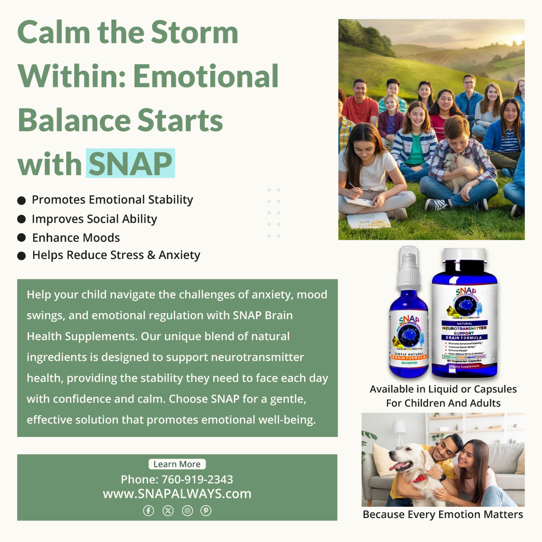 Dealing with emotional highs and lows? SNAP Brain Health Supplements can assist in stabilizing anxiety, emotional variations, and social challenges.

🌱 100% Natural 💡 Stabilizes Emotions 🤝 Boosts Social Skills 😌 Elevates Mood

Begin your journey at >> snapalways.com