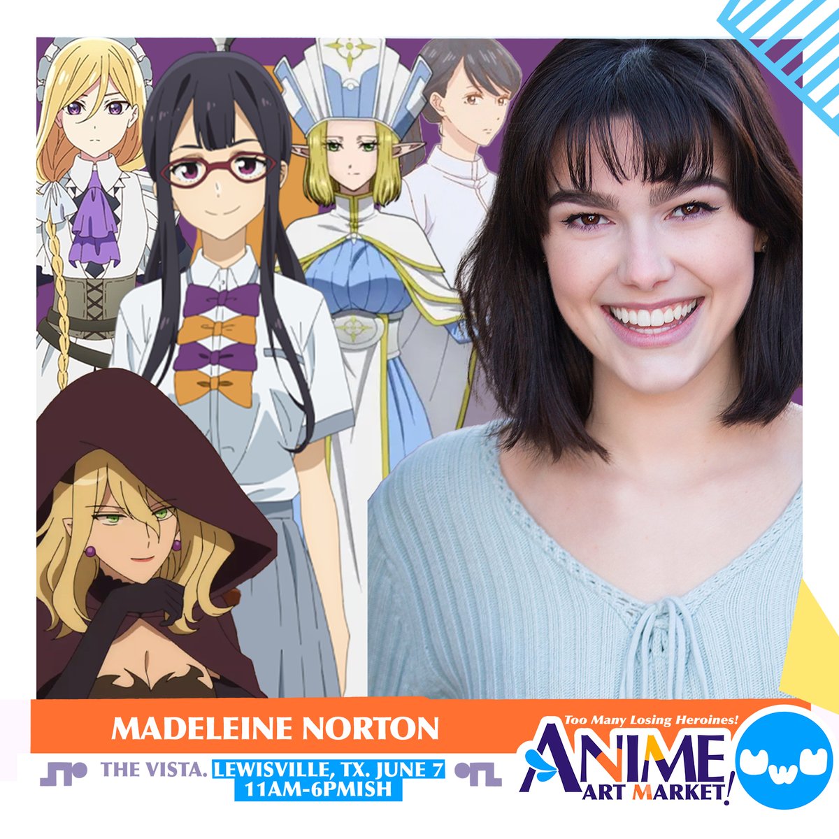 AnimeYankii @ The Vista Lewisville (@animeyankii) on Twitter photo 🌞 Kick off the summer with special guest <a href="/MadeleineNoire/">Madeleine Norton🎙️🫧</a> from Makeine: Too Many Losing Heroines! Meet her and 12 other VAs from Crunchyroll’s 2025 Best Slice of Life series this Saturday June 7th at The Vista. We’ll also have over 30 creators in our summer art market too! 🌞 Kick off the summer with special guest <a href="/MadeleineNoire/">Madeleine Norton🎙️🫧</a> from Makeine: Too Many Losing Heroines! Meet her and 12 other VAs from Crunchyroll’s 2025 Best Slice of Life series this Saturday June 7th at The Vista. We’ll also have over 30 creators in our summer art market too!