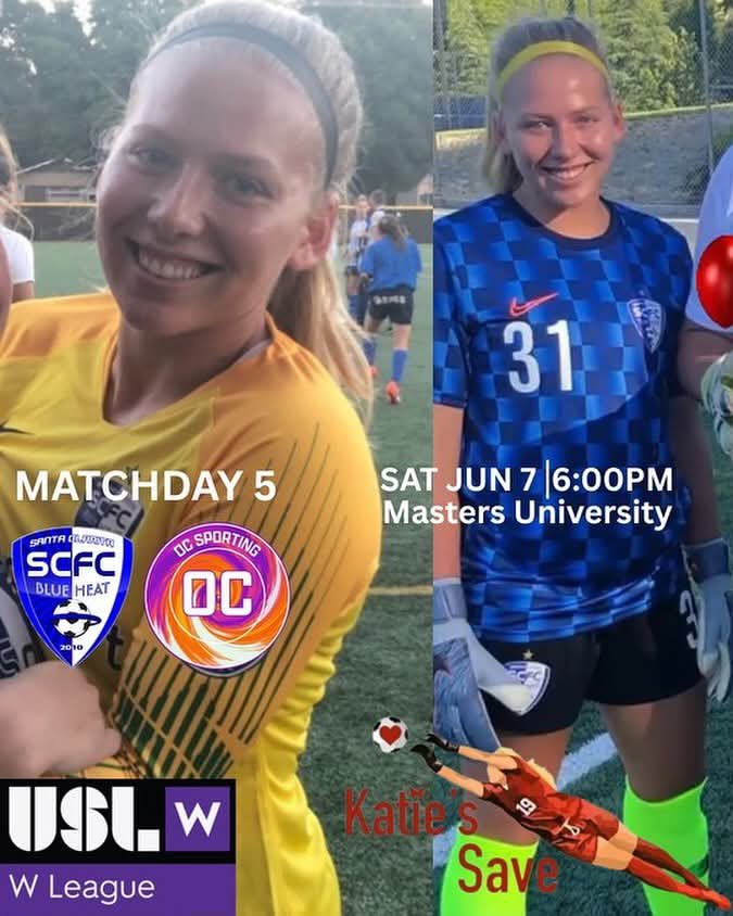 SCBlueHeat's tweet photo. Join us Saturday, June 7 vs OC Sporting @ @mastersuniv — as we celebrate Katie Meyer. 50% of ticket sales support Katie’s Saves @KatiesSave @USLWLeague 💙 #SCBlueHeat #USLW #KatiesSaves #WomensSoccer https://t.co/WaXSuEBkRK