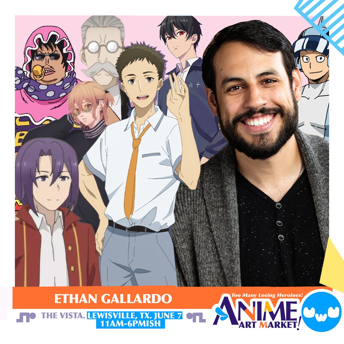 AnimeYankii @ The Vista Lewisville (@animeyankii) on Twitter photo 🌞 Kick off the summer with special guest <a href="/EthanGallardoVO/">Ethan Gallardo</a> from Makeine: Too Many Losing Heroines! Meet him and 12 other VAs from Crunchyroll’s 2025 Best Slice of Life series this Saturday June 7th at The Vista. We’ll also have over 30 creators in our summer art market too! 🌞 Kick off the summer with special guest <a href="/EthanGallardoVO/">Ethan Gallardo</a> from Makeine: Too Many Losing Heroines! Meet him and 12 other VAs from Crunchyroll’s 2025 Best Slice of Life series this Saturday June 7th at The Vista. We’ll also have over 30 creators in our summer art market too!