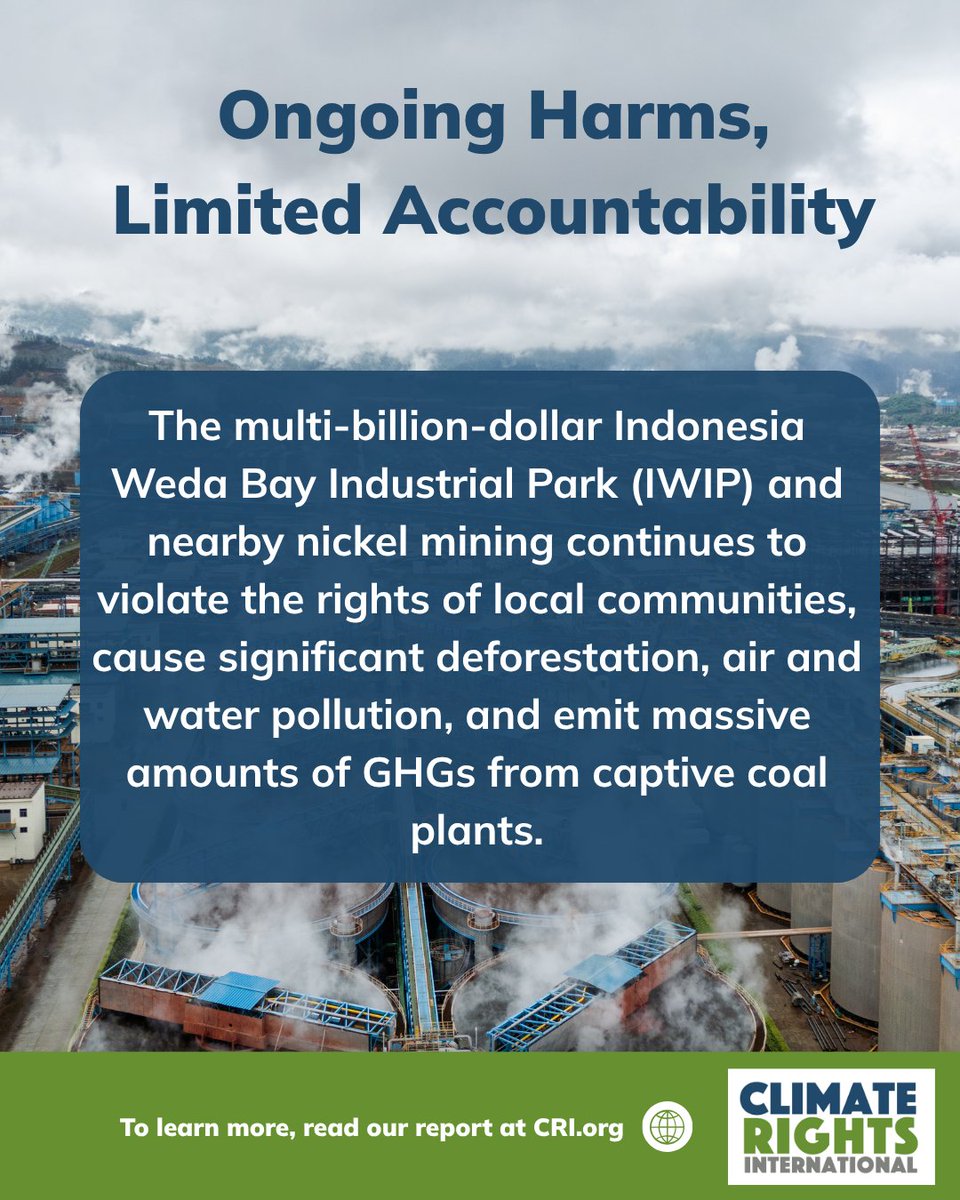 🚨 New Report: Ongoing Harms, Limited Accountability: Climate, Environmental, and Human Rights Violations in the Indonesian Nickel Industry

Indonesia’s nickel industry is fueling EV batteries—but at what cost? Climate Rights International exposes ongoing land grabs, pollution,