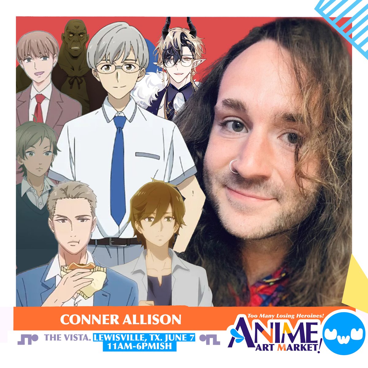 AnimeYankii @ The Vista Lewisville (@animeyankii) on Twitter photo 🌞 Kick off the summer with special guest <a href="/ConnerAllisonVA/">Conner VA™️✖️</a> from Makeine: Too Many Losing Heroines! Meet them and 12 other VAs from Crunchyroll’s 2025 Best Slice of Life series this Saturday June 7th at The Vista. We’ll also have over 30 creators in our summer art market too! 🌞 Kick off the summer with special guest <a href="/ConnerAllisonVA/">Conner VA™️✖️</a> from Makeine: Too Many Losing Heroines! Meet them and 12 other VAs from Crunchyroll’s 2025 Best Slice of Life series this Saturday June 7th at The Vista. We’ll also have over 30 creators in our summer art market too!