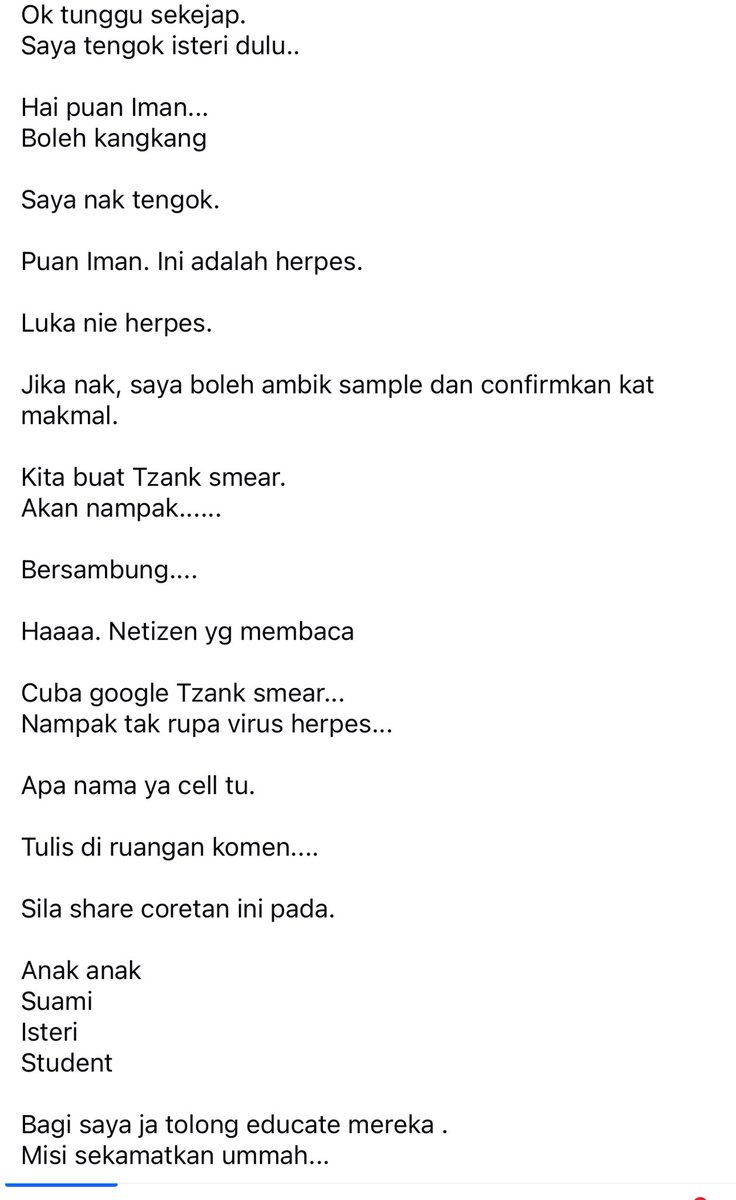 Potrey's tweet photo. Rupa2nya Dr H sebelum kahwin pernah bersama dgn lelaki dan perempuan lain, virus herpes tu mungkin sangkut kat mulut. Sbb tu bila buat check up urine &amp; blood test semua clean (ada gonorrhoea dah sihat lepas treatment)
Herpes ada 2 jenis, type 1 tu ulcer kat mulut, type 2 kelamin. https://t.co/TmJ1CY5lSM