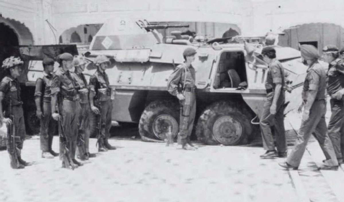 GillysGuidance's tweet photo. 5th June 1984
GHALLUGHARA 1984 #10DaysofTerror
At 1900 - Operation Bluestar, the invasion of Sachkhand Sri Darbar Sahib’s complex begins with 16th Cavalry Regiment tanks brought onto the Holy Parkarma. The tops of Ramgharia Bungas and water tank are destroyed #NeverForget1984 https://t.co/XnKJItILWf