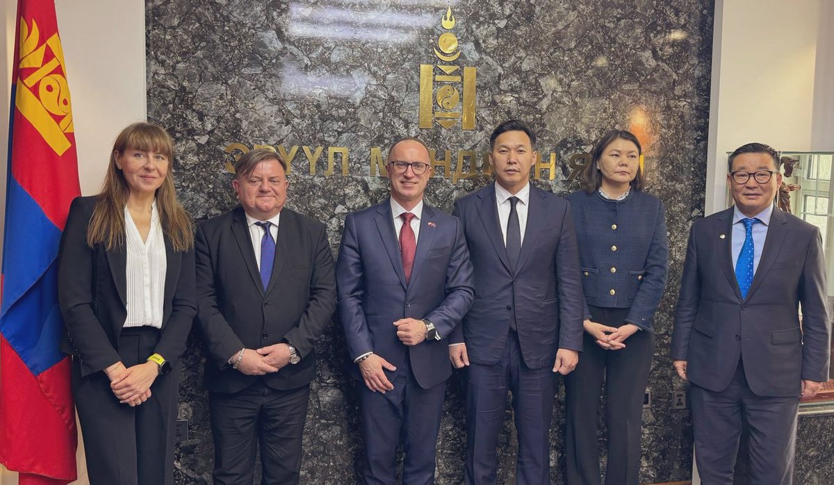 GCessak's tweet photo. On the 4th of June, together with H.E. Ambassador Krzysztof Bojko and Consul Stefan Hejnowicz @PLinMongolia, I met with Togtmol Munkhsaikhan, Minister of Health of Mongolia. I had the honour of reaffirming Poland’s strong commitment to the Memorandum of Understanding we signed on 13 March 2025 in Warsaw — a milestone that marked the historic visit of the President of Mongolia to Poland.

Our talks focused on:
•Exchanging regulatory knowledge and expertise on medicines and medical devices,
•Improving safety surveillance,
•Responding jointly to global challenges such as medicine shortages,
•Defining quality requirements for herbal pharmaceutical raw materials,
•Recognizing Mongolian herbal raw materials, including those with monographs in the European Pharmacopoeia,
•Supporting the responsible integration of traditional Mongolian medicine into modern regulatory systems,
•Preventing shortages and deficiencies of medicinal products in Mongolia,
•Organizing joint trainings, study visits, and expert dialogues.

It was a great pleasure to welcome Minister Munkhsaikhan earlier this year in Warsaw, and I’m very pleased to be continuing this dialogue here in Mongolia. Our joint efforts matter — not only for our citizens, but also for a stronger global health architecture.
🇵🇱🤝🇲🇳