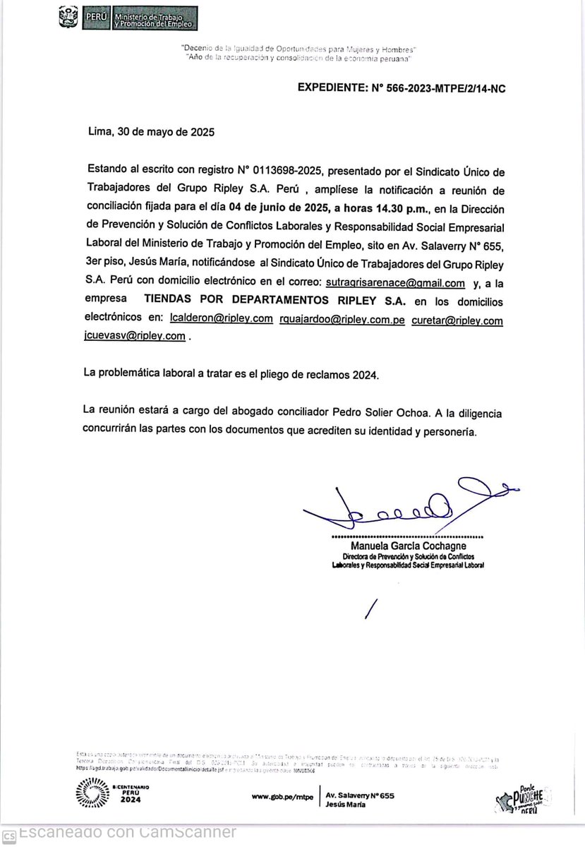 SutragrisaPeru's tweet photo. CONFIRMADO LAS MALAS PRÁCTICAS EN RIPLEY VIENEN DE LAS ALTAS GERENCIA DE CHILE, esta semana la autoridad de Trabajo ha notificado a reuniones de EXTRA PROCESO Y CONCILIACION a los altos Gerentes de Ripley PORQUE ya son más de 2 MESES que NO ASISTEN PORQUE RIPLEY NO RESPETA NADA. https://t.co/eTtfx0RjgH