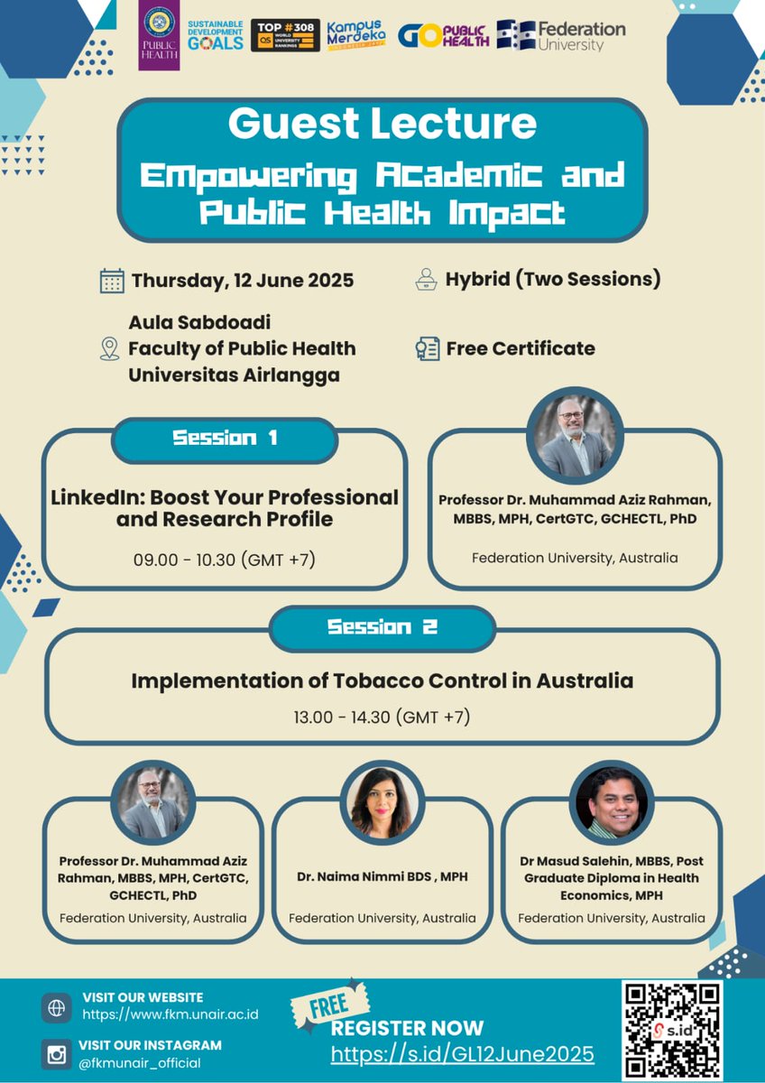 Professor Dr. Muhammad Aziz Rahman (@drazizrahman) on Twitter photo I am thrilled to have the opportunity to engage with the #publichealth students and staff as an Adjunct Professor at <a href="/Unair_Official/">Universitas Airlangga</a>, representing <a href="/FedUniAustralia/">Federation University</a> and the Public Health Association of Australia (PHAA). I am thrilled to have the opportunity to engage with the #publichealth students and staff as an Adjunct Professor at <a href="/Unair_Official/">Universitas Airlangga</a>, representing <a href="/FedUniAustralia/">Federation University</a> and the Public Health Association of Australia (PHAA).