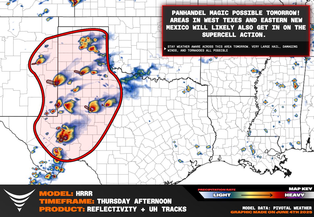 SEVERE WEATHER OUTBREAK LIKELY THURSDAY including #tornado threat in the Texas Panhandle to Pecos

Numerous supercells are forecast to fire by mid afternoon from eastern New Mexico into West Texas. An unstable remnant outflow boundary zone across the South Plains of Texas into