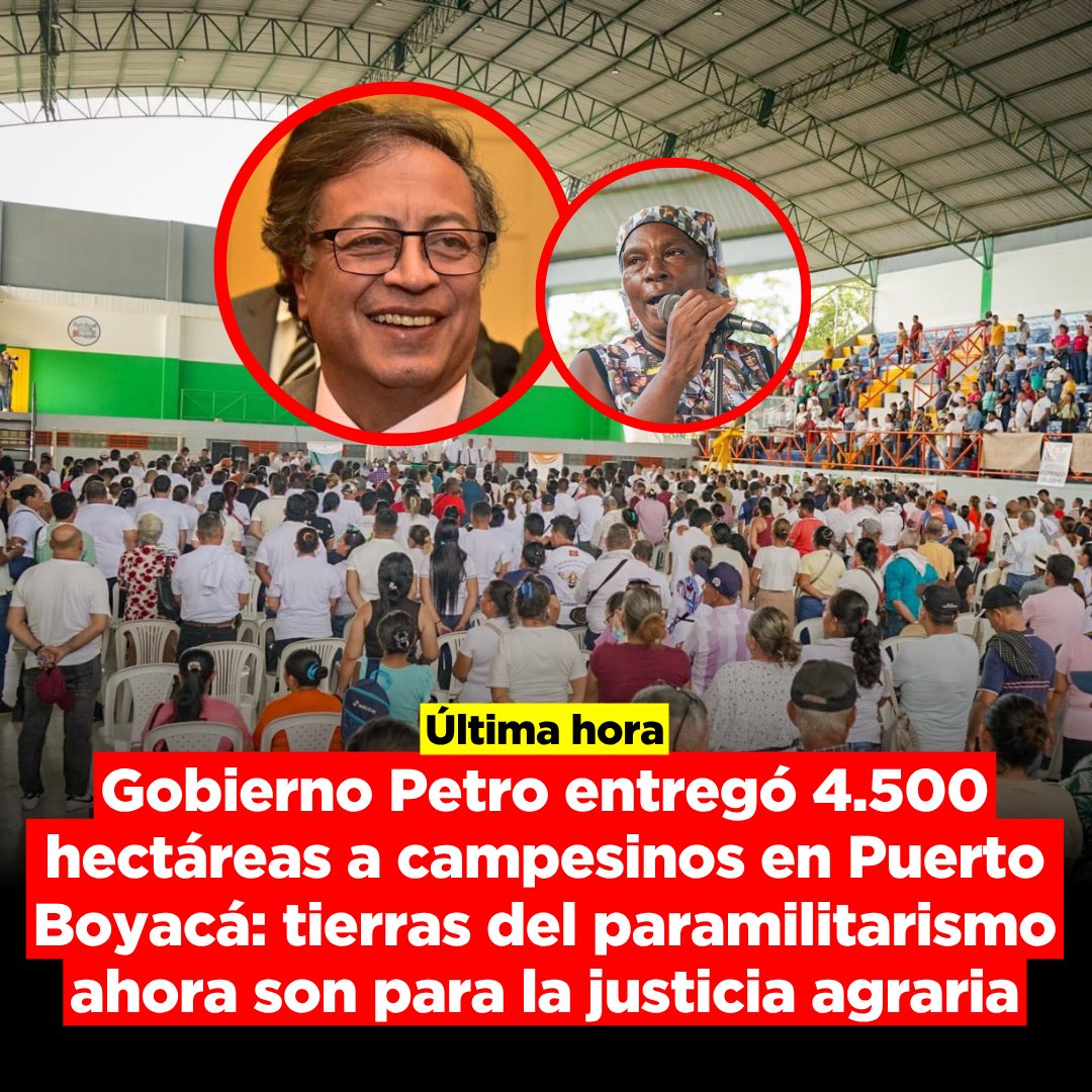 #ÚltimaHoraBoyacá 🔴 En Puerto Boyacá el Gobierno nacional entregó 4.500 hectáreas a 310 familias campesinas, en tierras que fueron epicentro del paramilitarismo.