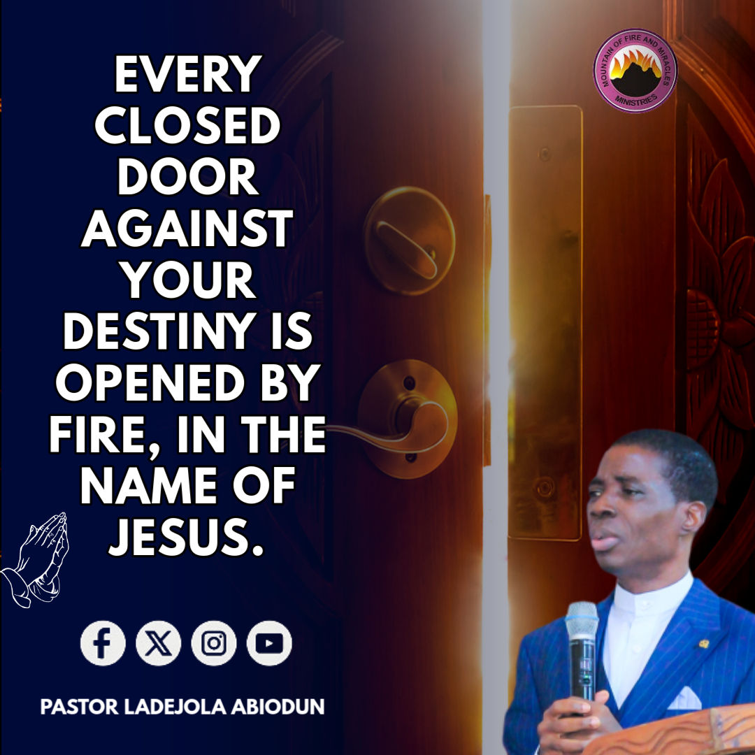 AbiodunLadejola's tweet photo. Every closed door against your destiny is opened by fire,
in the name of Jesus.
A Loud Amen!!!
#prayer
#breakthrough
#DestinyRecovery
#MFMWorldWide https://t.co/TBcT64ANkQ