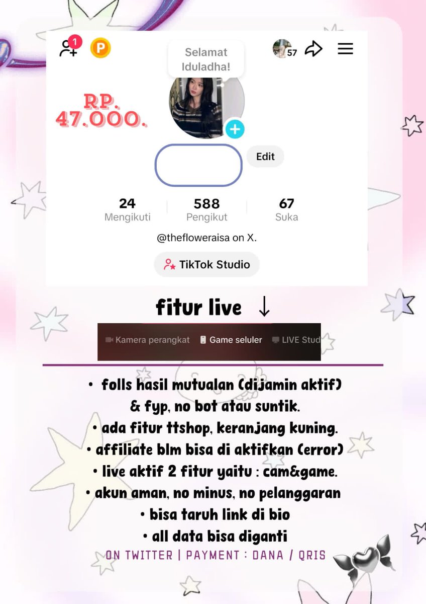 READY AKUN/ACC TIKTOK siap pakai, fyp deres dan lancar. (01)

wts wtb jual acc akun tiktok #zonauang