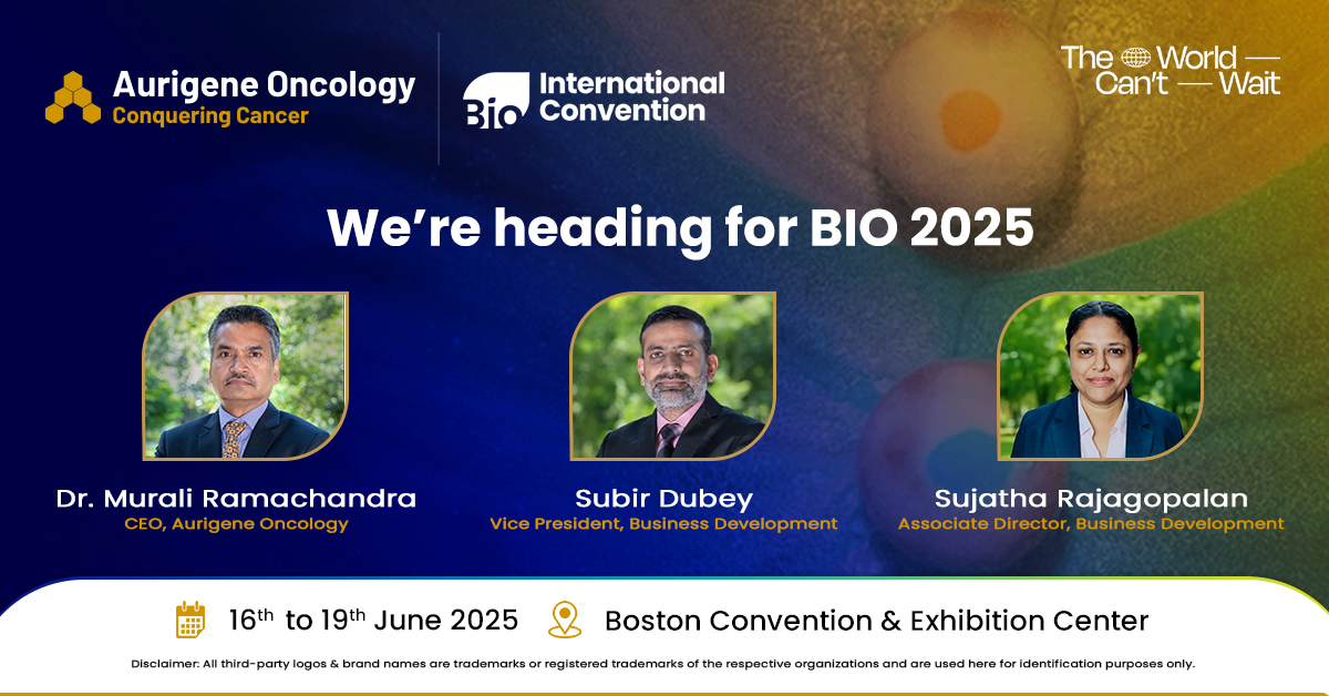 Aurigene Oncology Ltd (@aurigeneonco) on Twitter photo <a href="/AurigeneOnco/">Aurigene Oncology Ltd</a> is participating in #BIO2025, <a href="/IAmBiotech/">Biotechnology Innovation Organization</a>, from June 16-19, 2025. We are looking forward to discussions with potential partners for our clinical/preclinical stage assets and #discoveryplatforms.
Please reach out to our BD team to set up a meeting!
#CancerPipeline <a href="/AurigeneOnco/">Aurigene Oncology Ltd</a> is participating in #BIO2025, <a href="/IAmBiotech/">Biotechnology Innovation Organization</a>, from June 16-19, 2025. We are looking forward to discussions with potential partners for our clinical/preclinical stage assets and #discoveryplatforms.
Please reach out to our BD team to set up a meeting!
#CancerPipeline