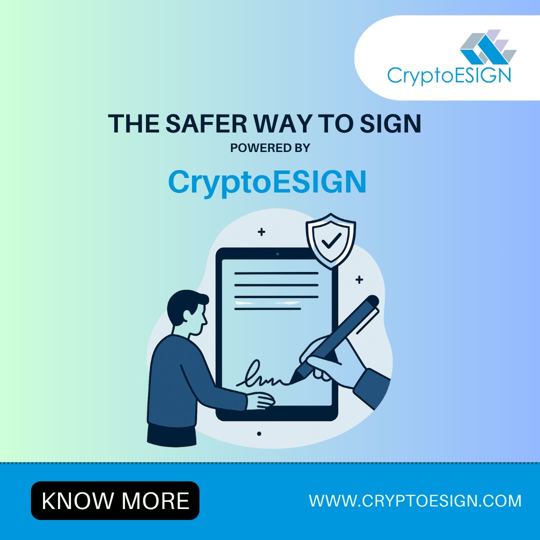CryptoESIGN_'s tweet image. CryptoESIGN combines advanced technology with user-friendly features to facilitate legally binding agreements without the need for physical presence.
cryptoesign.com
#DigitalTransformation #eSignature #SecureSigning #CryptoESIGN