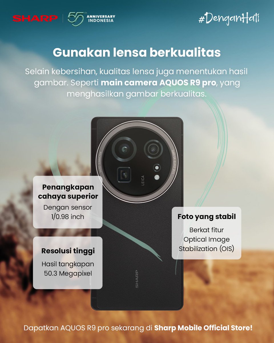 sharpindonesia's tweet photo. Foto berkali-kali, tapi gambarnya buram? 🤔

Ternyata, ada banyak faktor yang bisa bikin foto buram.
Tapi tenang, kalau kamu ikut tips ini & pakai AQUOS R9 pro!

Dapatkan smartphonenya sekarang di Sharp Mobile Official Store.

#R9pro #AQUOSR9pro #SmartphoneTerbaru #Smartphone #RekomendasiSmartphone 
#SHARPIndonesia
#PintarPakaiSharp