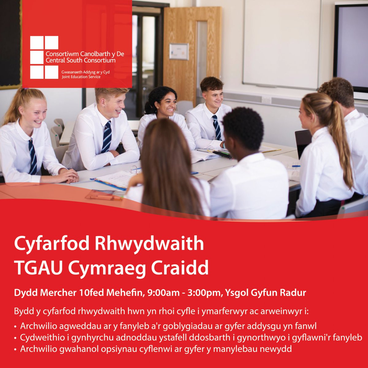 Peidiwch â cholli'r digwyddiad dysgu proffesiynol hwn ar gyfer ymarferwyr ac arweinwyr uwchradd! Bydd cyfle i chi gael cefnogaeth ac arweiniad wrth addysgu TGAU Craidd Cymraeg.

Archebwch eich lle yma: ow.ly/UEkh50W44M7