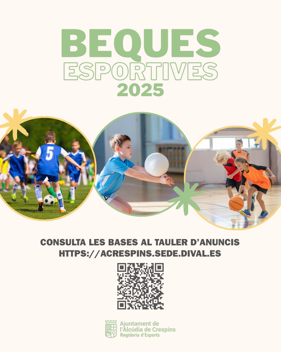 🏀 Beques Esportives 2025 🥅

🖥️ Ja es poden sol·licitar a la seu electrònica de l’ajuntament ➡️ acrespins.sede.dival.es/tablondeanunci….

🗓️ Data límit 👉🏻 2 de juliol. 🔚
