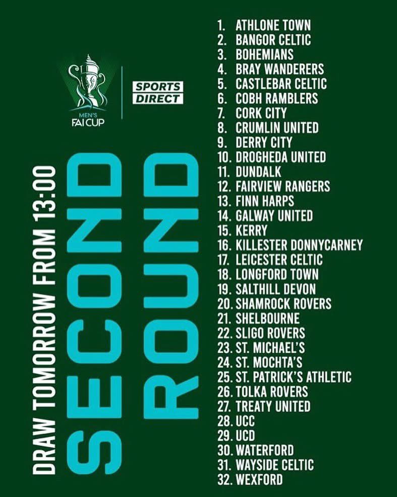 We’re ball No. 26 in today’s Sports Direct FAI Cup Second Round draw. 

📺 Watch it live at 1pm on the FAI YouTube channel.