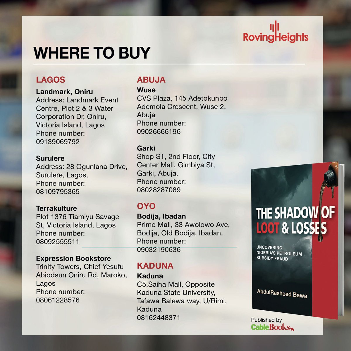 thecableng's tweet image. NOW ON SALE: The Shadow of Loot &amp;amp; Losses

The most authoritative account of Nigeria's trillion-naira fuel subsidy scam as told by the man who should know: AbdulRasheed Bawa, former EFCC chairman

Click for more 👉🏾 thecable.ng/you-can-now-or…

#Cablebooks