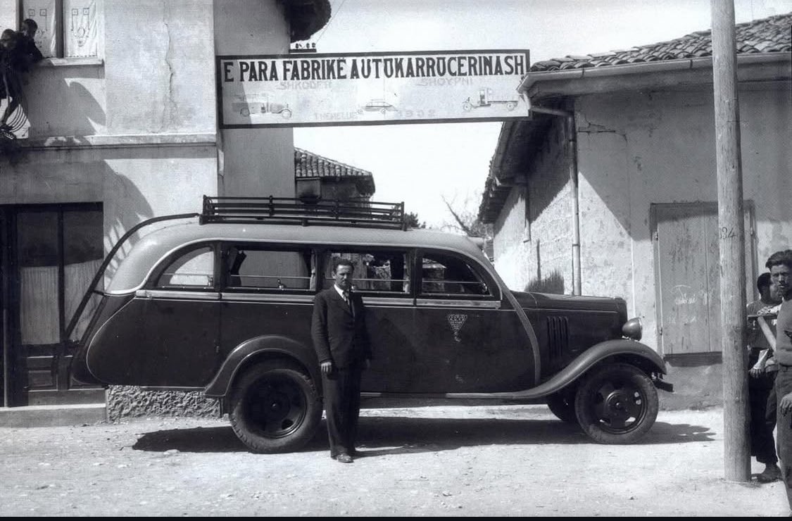 The first auto body factory in Shkodra, Albania, during the 1930s.