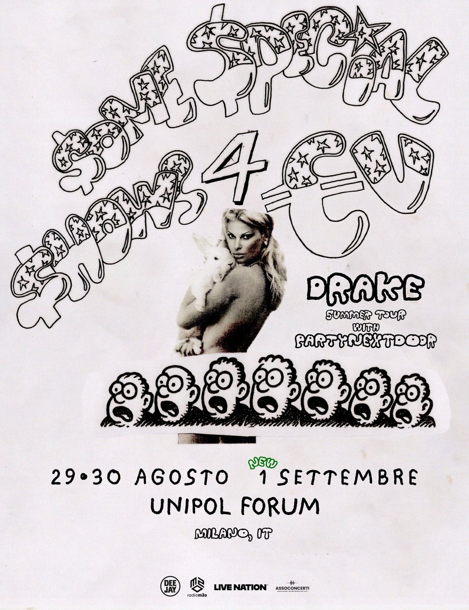 📣 A grande richiesta si aggiunge una nuova data al “$OME $PECIAL $HOWS 4 EU” tour di Drake!

📆 1 settembre 2025 | Milano, Unipol Forum

🎫 Biglietti in vendita delle 12 di domani venerdì 6 giugno su TicketOne.it!

Scopri tutte le informazioni sui live di Drake su