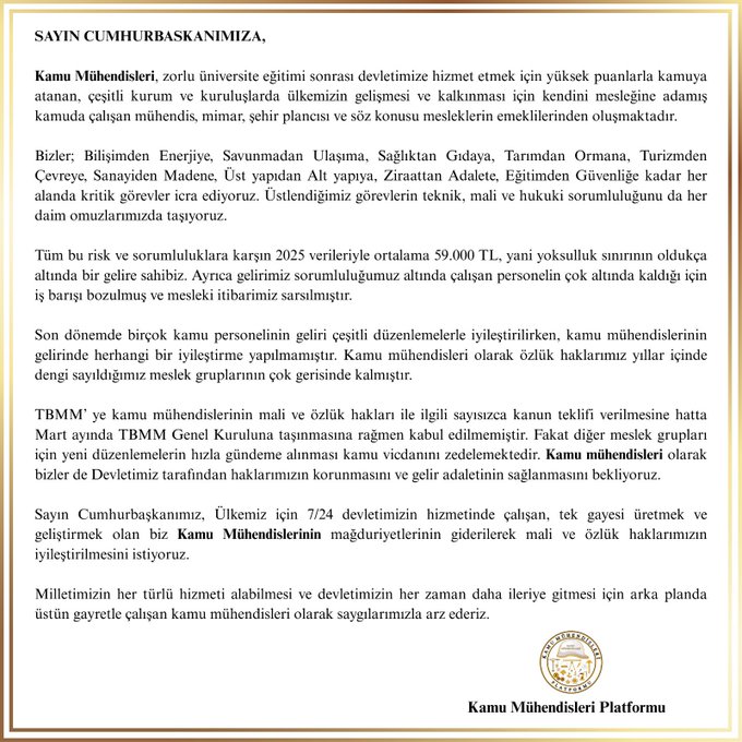 Kamu Mühendislerinden Cumhurbaşkanına çağrı:

Mühendisler yaşadıkları sorunları dile getirirken, mali ve özlük haklarının iyileştirilmesi noktasında talepte bulundular.

<a href="/kaMUhendisleri/">Kamu Mühendisleri Platformu</a> 
#MühendislikMeslekKanunu