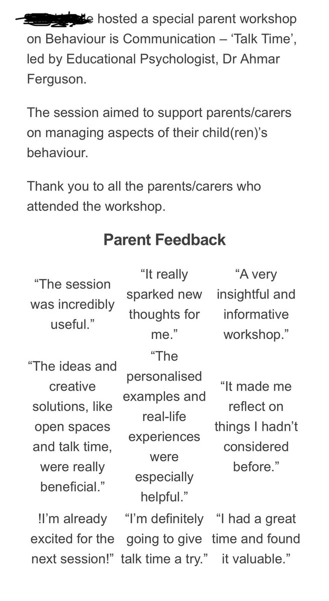 An area of my practice that I’ve continued to develop this year is direct work with parents. I love being able to support parents to understand behaviour and provide useful strategies and frameworks that support positive change. A really important part of EP practice! 😊