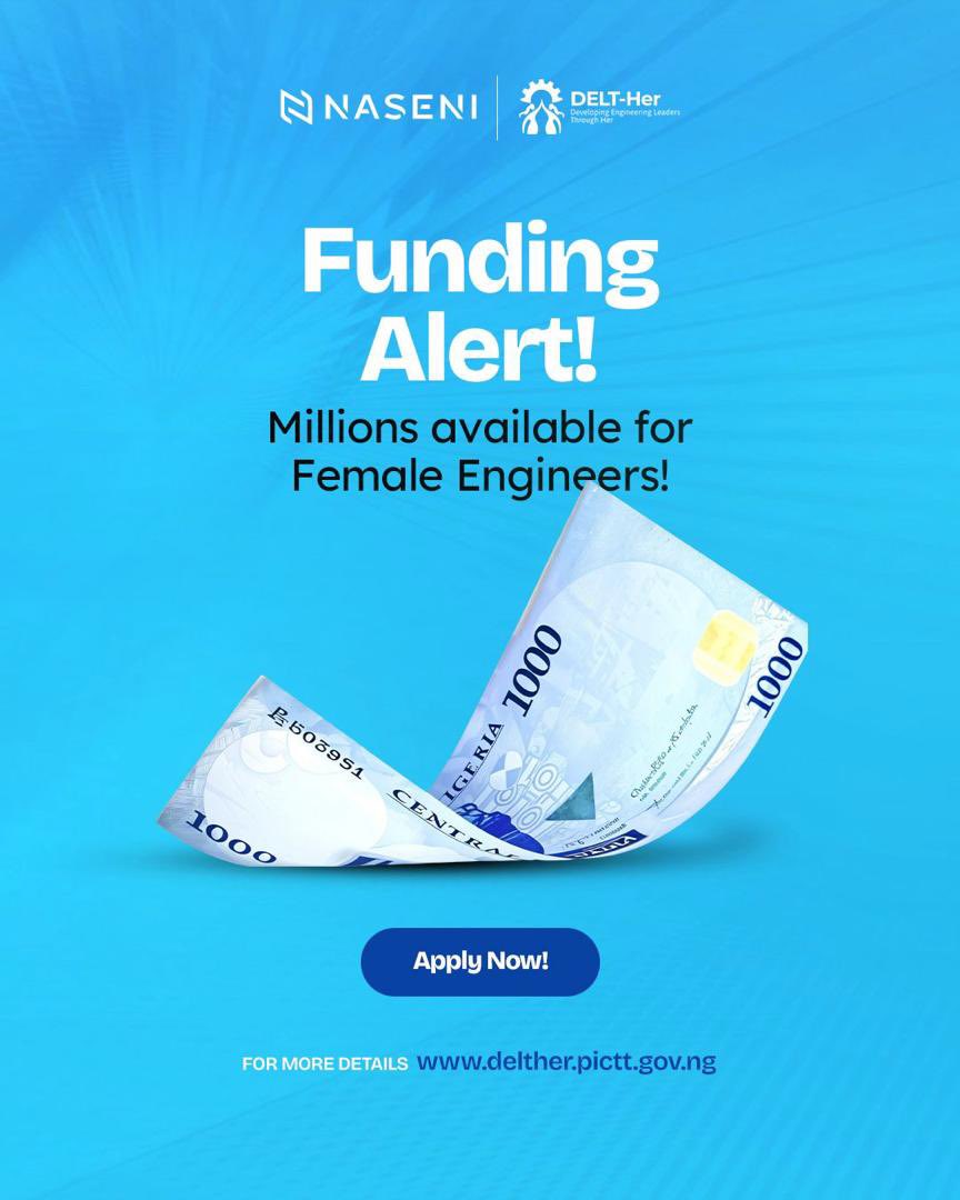 The Developing Engineering Leaders Through Her (DELT-Her) targets young women between the ages of 23 and 45 who have a well-developed proposal and a project team in place. 

Apply here:  delther.pictt.gov.ng