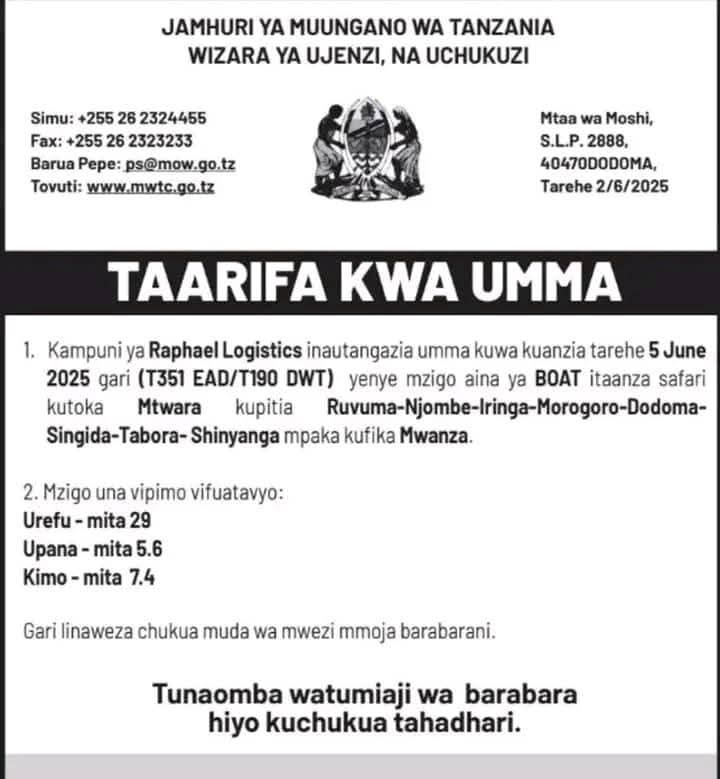 WANAZIBUSESTZ's tweet photo. Raphael Logistics leo asubuhi wameanza safari ya kubeba hii Boat kutoka Mtwara  kwenda Mwanza,

Watapita Mtwara kupitia Ruvuma- Njombe- Iringa- Morogoro- Dodoma- Singida-Tabora- Shinyanga hadi Mwanza. 

Hii ni safari ya mwezi mzima ndo wanafika Mwanza https://t.co/UO5wWiqRNw