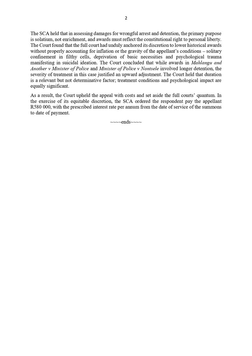 Khedama v The Minister of Police (667/2024) [2025] ZASCA 79 (5 June 2025)
Today the Supreme Court of Appeal (SCA) handed down judgment, wherein the appeal was upheld with costs, including the costs of two counsel, against an order granted by the KwaZulu-Natal Division of the High