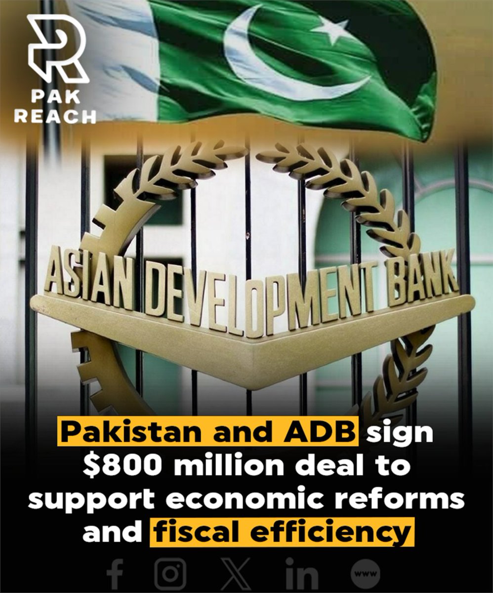 pakreach's tweet image. Pakistan and ADB sign $800 million deal to support economic reforms and fiscal efficiency.
#PakistanEconomy #ADBSupport #EconomicReforms #FiscalStability #LoanAgreement #PakistanGrowth