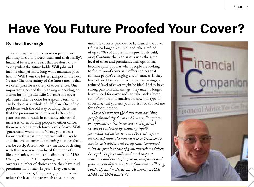 Latest magazine article explains a revolutionary new option to future proof cover (less than 2 minute read). You can read it here communitylocals.ie/have-you-futur… #LouthChat #MoneyAdvice