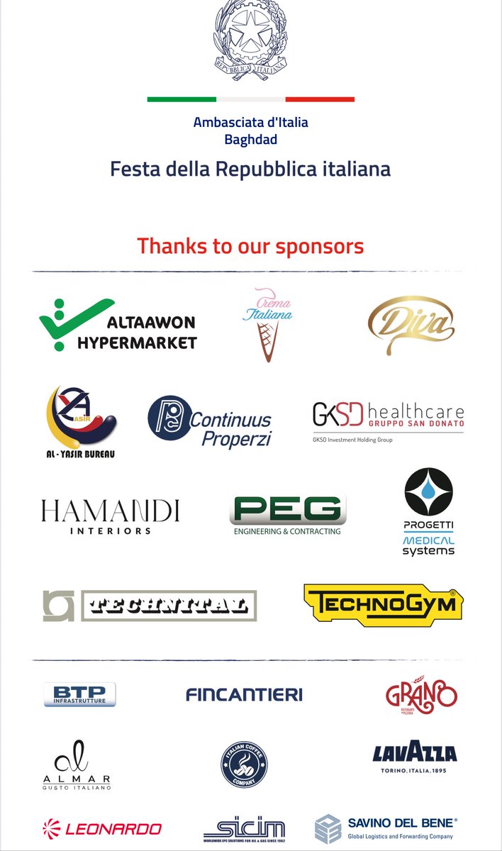 A heartfelt thanks to our partners and sponsors to make #FestadellaRepubblica possible! 🇮🇹 🇮🇶