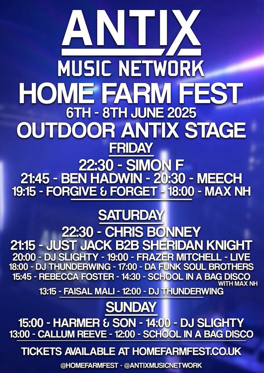 Really please to announce I’ll be at <a href="/HomeFarmFest/">Home Farm Fest</a> this Friday as a guest of SimonF who’s headlining the Friday night and of <a href="/AntixMNetwork/">Antix Music Network</a> Let’s goo! Cant wait!