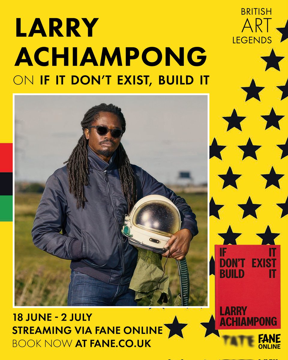 For <a href="/FaneProductions/">Fane</a> I've put together a miniseries of legendary artists whose work challenges the myths &amp; legends around British identity &amp; history.

The first talk is with Larry Achiampong, filmmaker, sculptor &amp; painter extraordinaire. 

Book for FREE 👇 fane.co.uk/larry-achiampo…