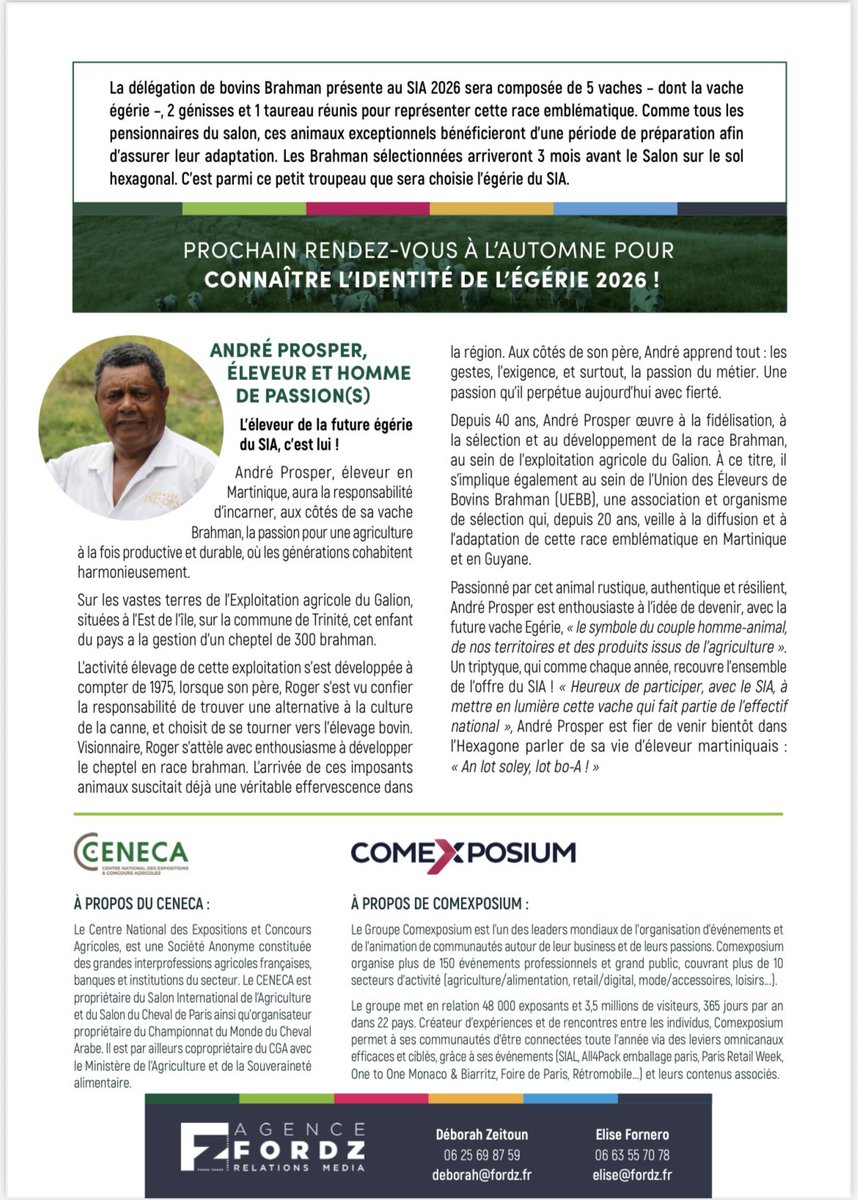 Le <a href="/Salondelagri/">Salon International de l'Agriculture</a> fait le choix des territoires, de la diversité , de la résilience, d’une génétique porteuse d’avenir, d’un éleveur talentueux, d’une île unique mais au fond c’est un choix de cœur! <a href="/AudreyPulvar/">Audrey PULVAR</a> <a href="/JeromeDespey/">Jérôme Despey</a> <a href="/virginie_garin/">Virginie Garin</a> <a href="/plumedeschamps/">Eric de LA CHESNAIS</a> <a href="/CTM_Martinique/">CTM</a>