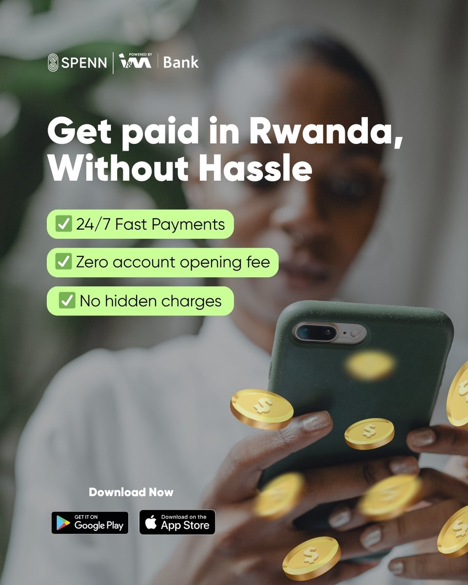 No Bank Lines. No Delays. Just Fast Payments. 

✅ 24/7 instant transfers
✅ Zero account opening fees
✅ Absolutely no hidden charges

All from your phone — anytime, anywhere.
 
#SPENN #FastPayments #DigitalBankingRW #NoFees
