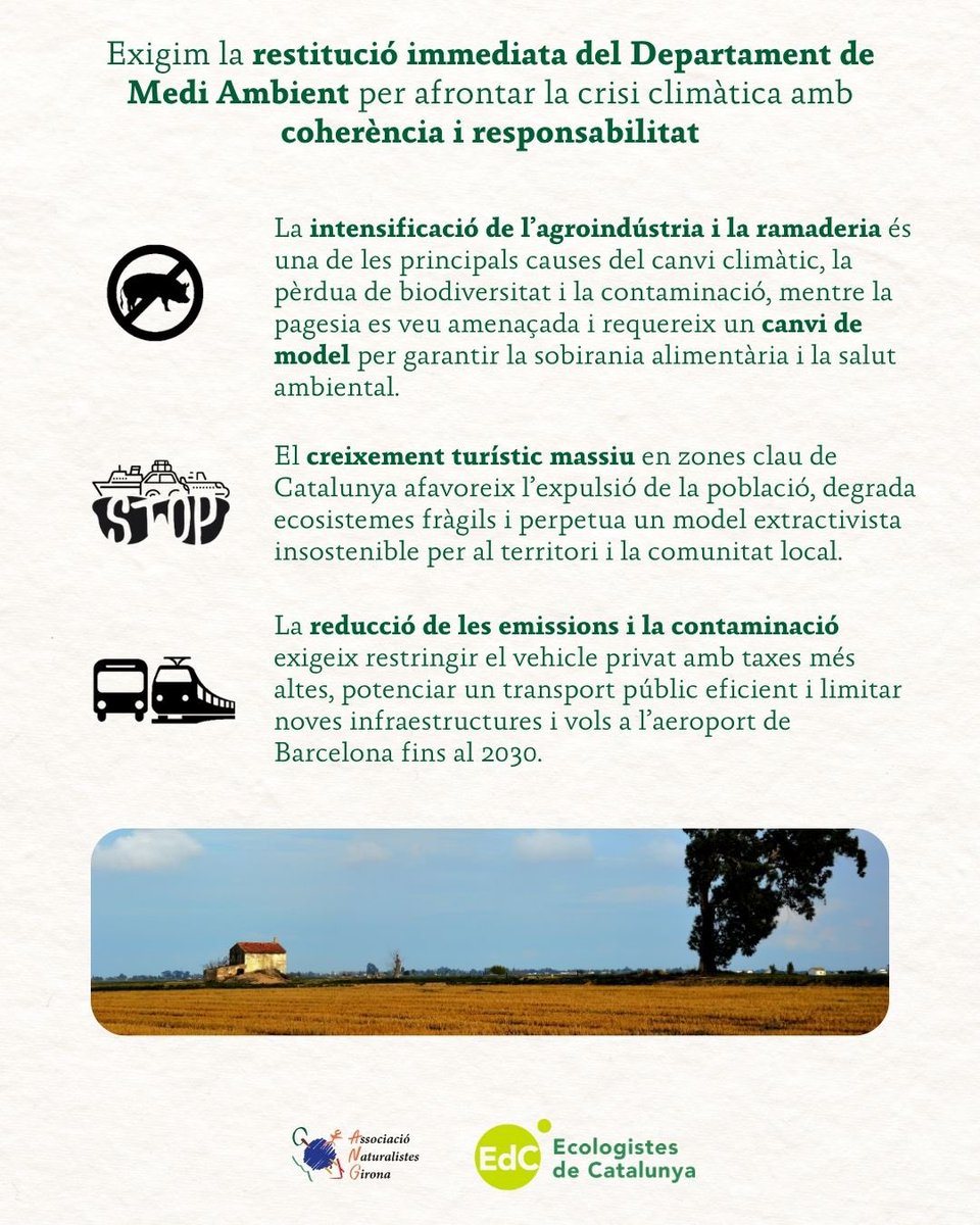 📢 Ecologistes de Catalunya denuncia que el govern d’Illa bloqueja el Departament de #MediAmbient, empitjorant la crisi de #CanviClimàtic i destruint la #Biodiversitat

🔴 #StopEspeculació i model destructiu

➡️ Notícia: tuit.cat/w0d21