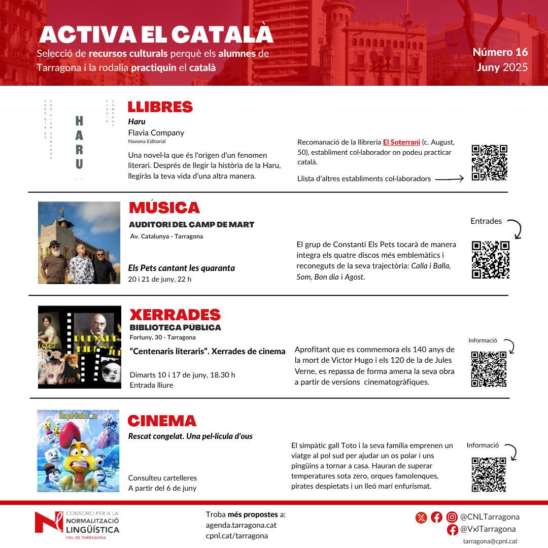 CNL Tarragona (@cnltarragona) on Twitter photo Música, cinema, xerrades i llibres per aprendre llengua.
#ProvemHoEnCatalà
<a href="/cpnlcat/">Consorci per a la Normalització Lingüística</a> Música, cinema, xerrades i llibres per aprendre llengua.
#ProvemHoEnCatalà
<a href="/cpnlcat/">Consorci per a la Normalització Lingüística</a>